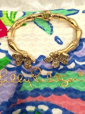 Lilly Pulitzer Gold Crystal Floral Hinged Bracelet New